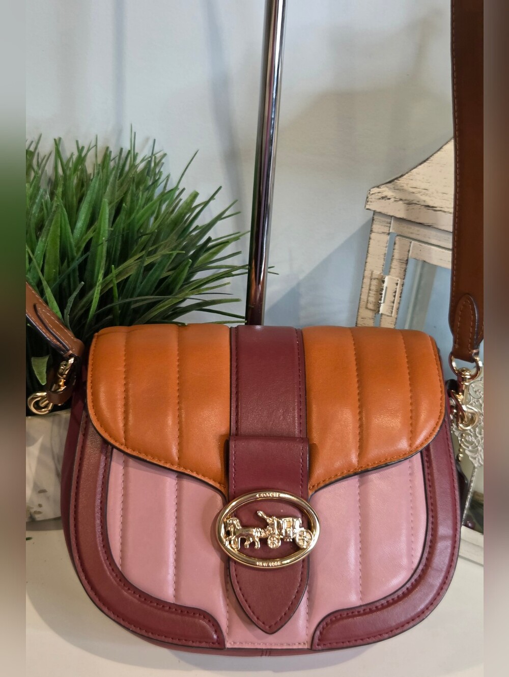 Coach Georgie Saddle Bag with Colorblock Puffy Quilted Leather.